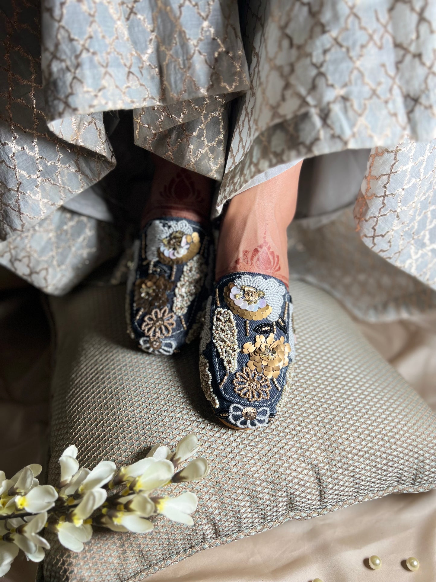 Midnight Dusk Embroidered Mules