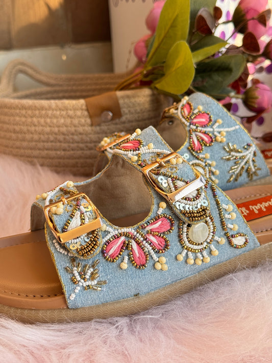 Blush Bloom Denim Sandals with Doctor Sole Sandal Stories