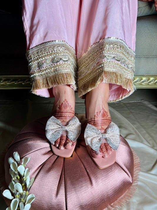 Blush Bow Embellished Block Heels