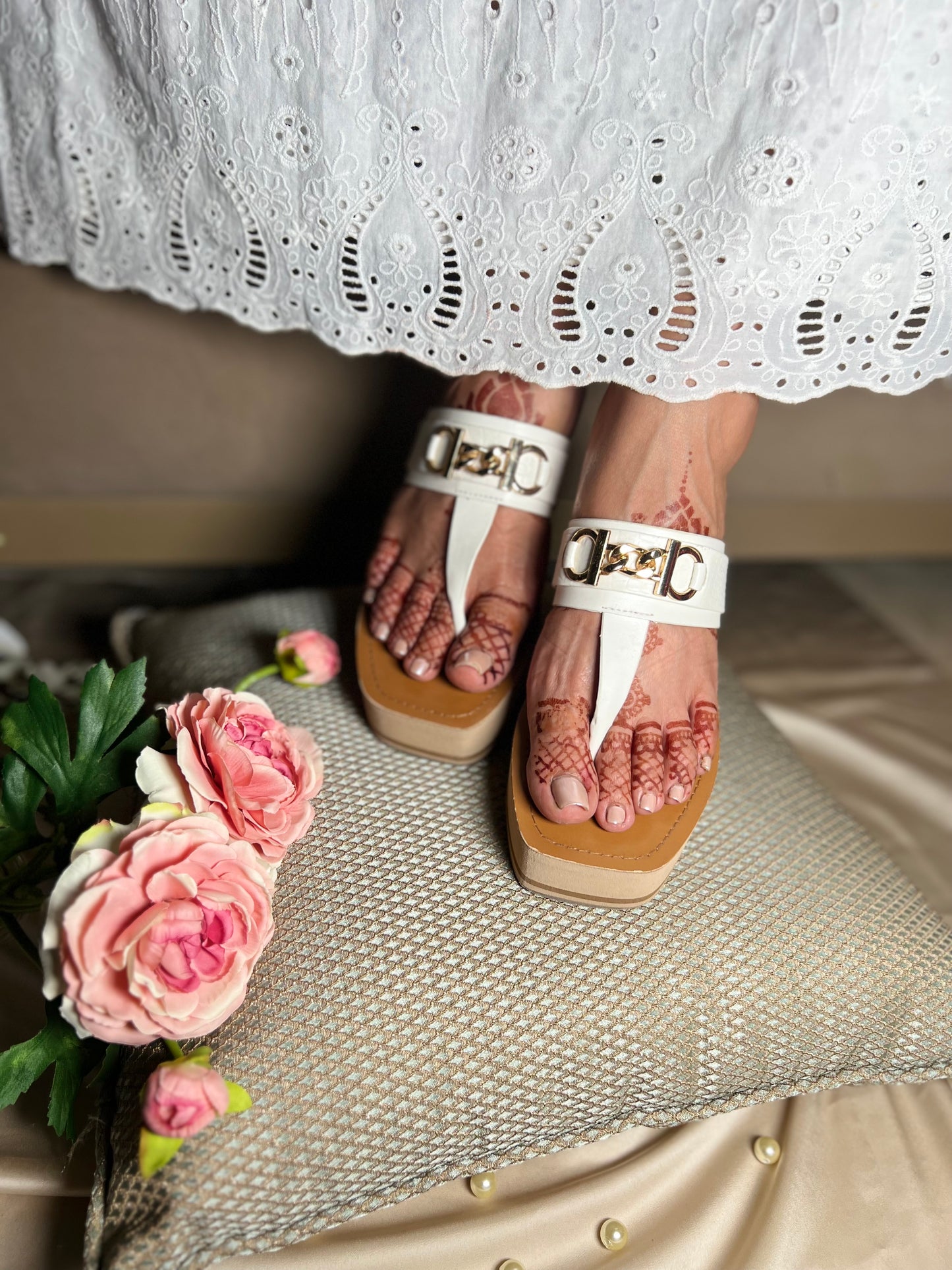 Luxe Gold Buckle Platforms - White