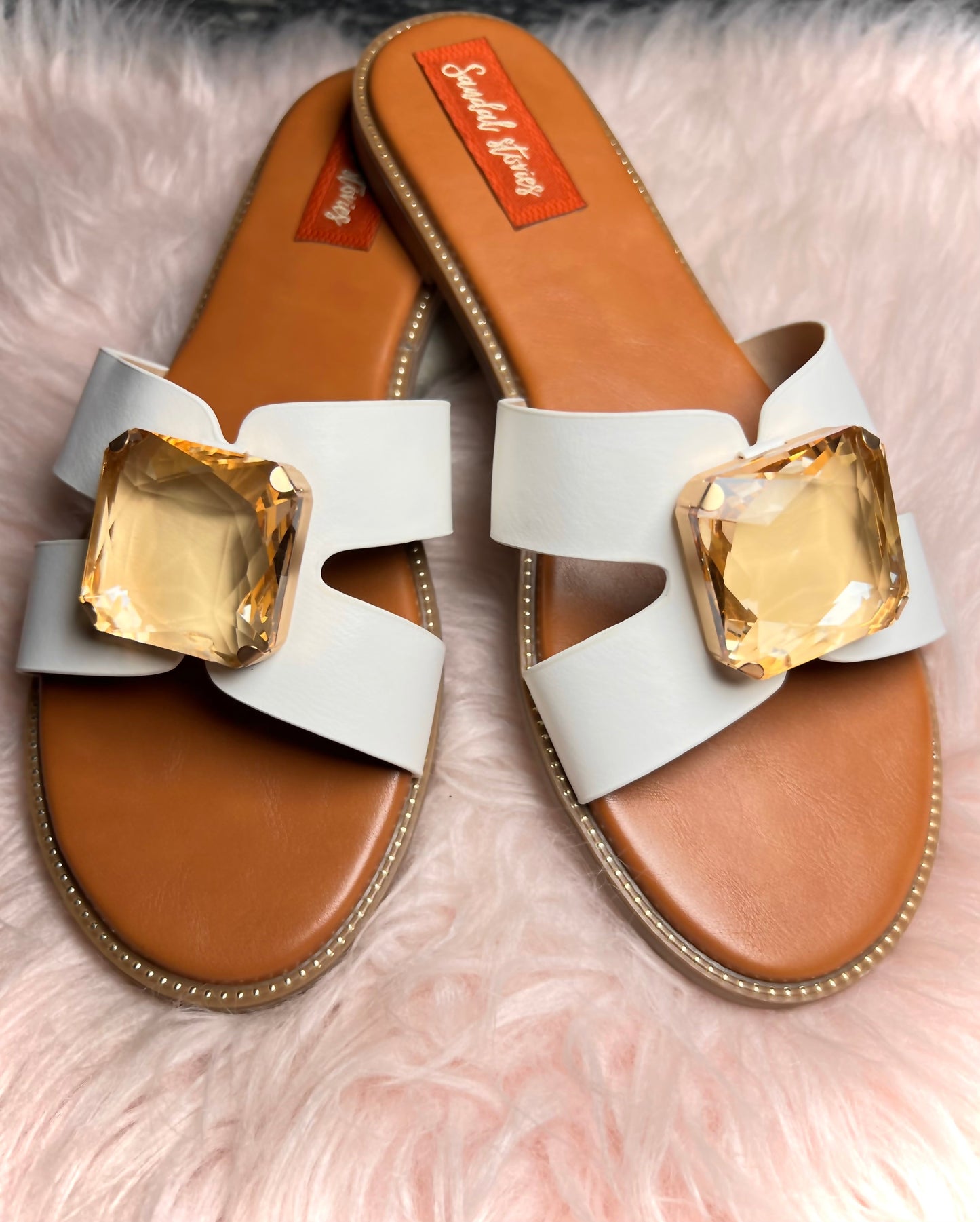 Kohinoor Glam Slides - White Sandal Stories