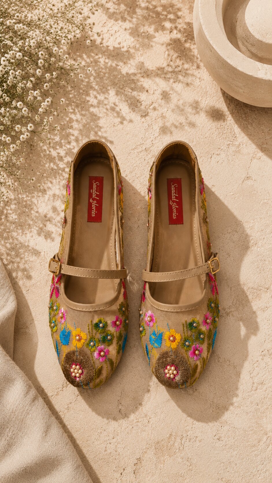 Garden Bloom Embroidered Mary Jane Ballerinas