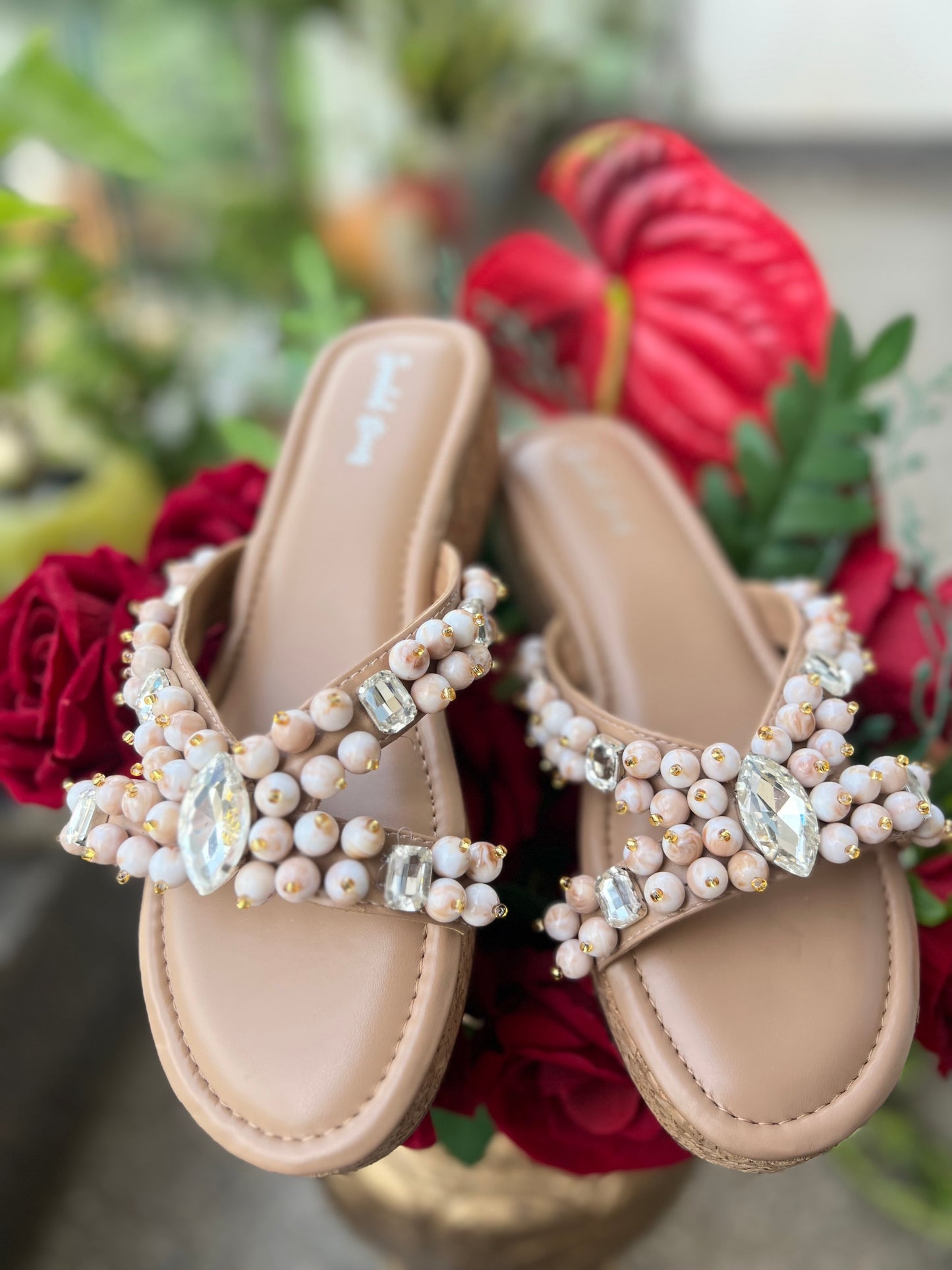 Marble Pearl Embellished Wedges