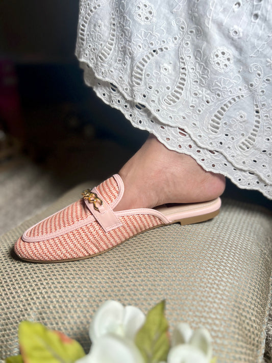 Blush Pink Woven Mules