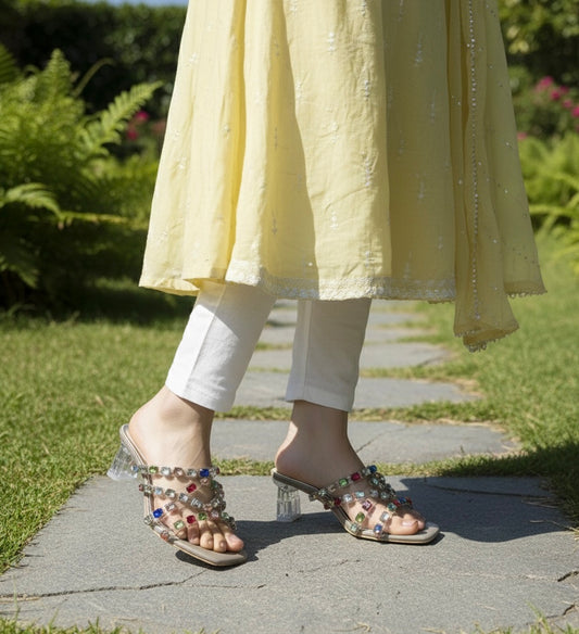 Multi-Crystal Strap Block Heel