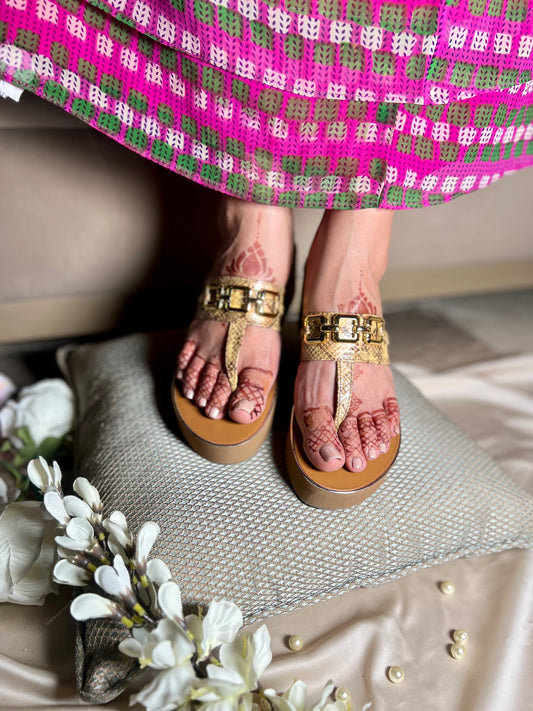 Luxe Gold Buckle Platforms - Beige