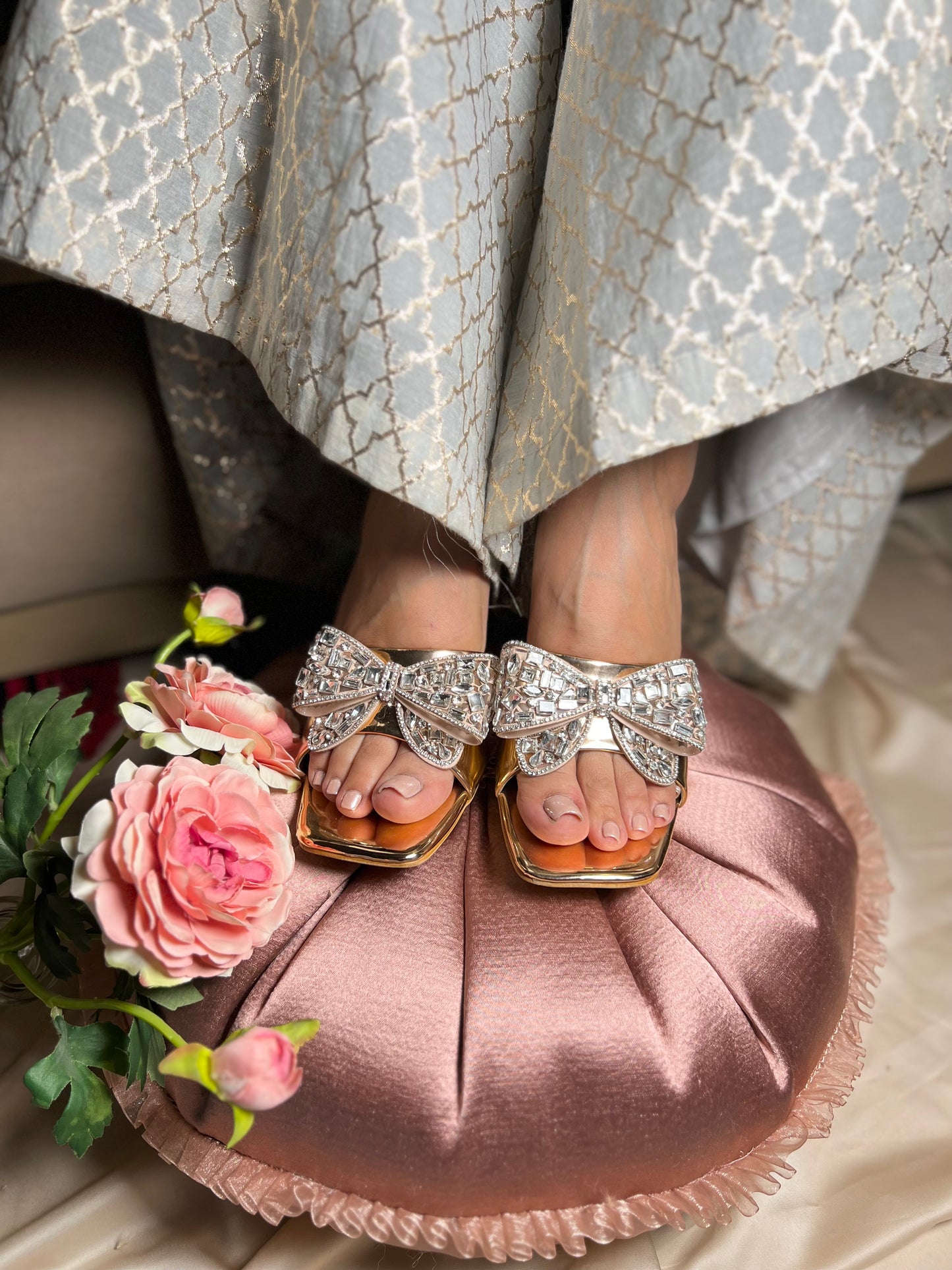 Golden Glam Bow EMBELLISHED Heels