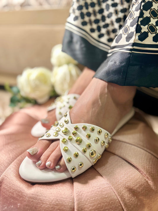 Chic Studded Flats – White Sandal Stories