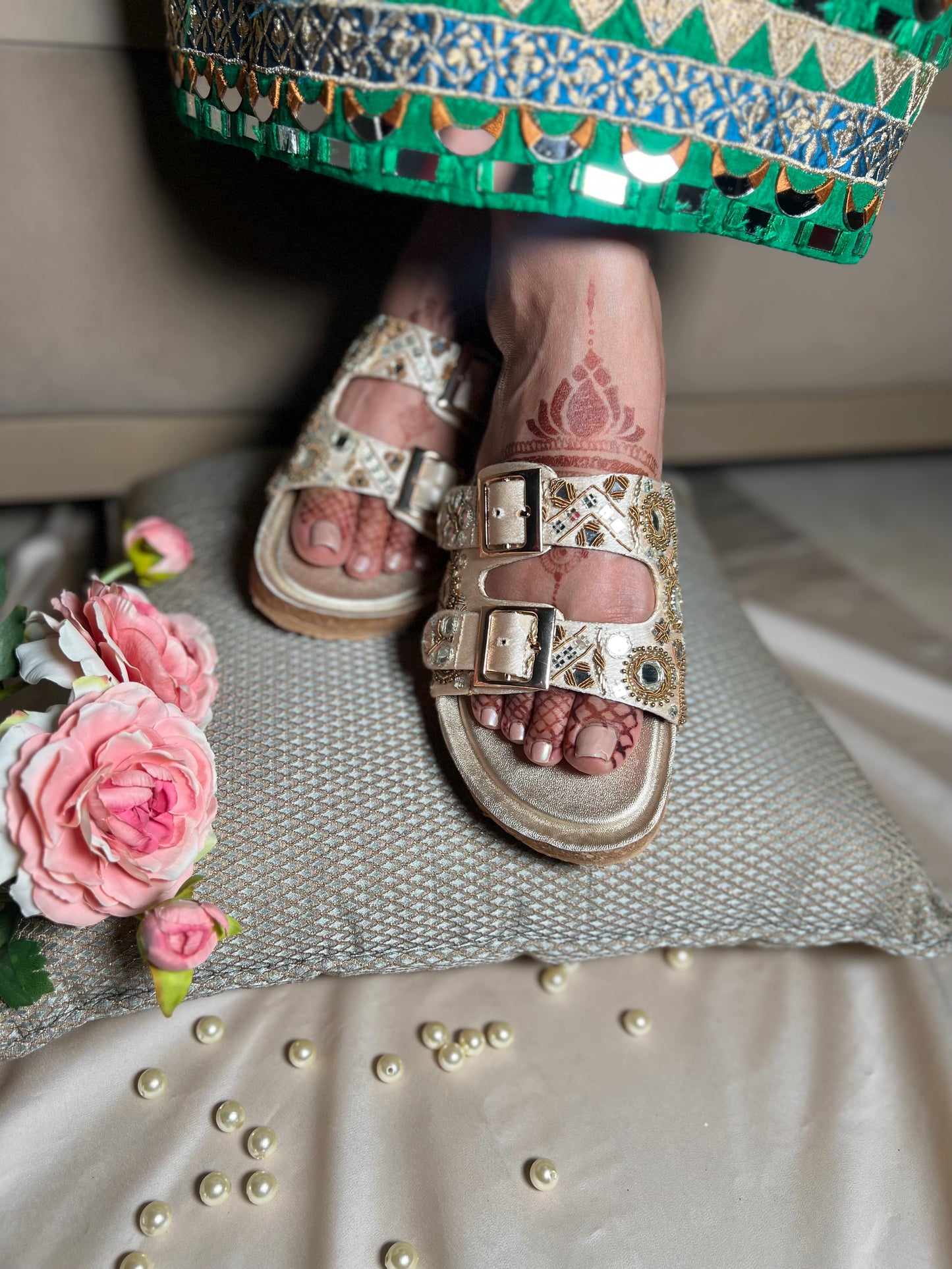 Mirror Glam Embroidered Crock Sole Comfort Sliders