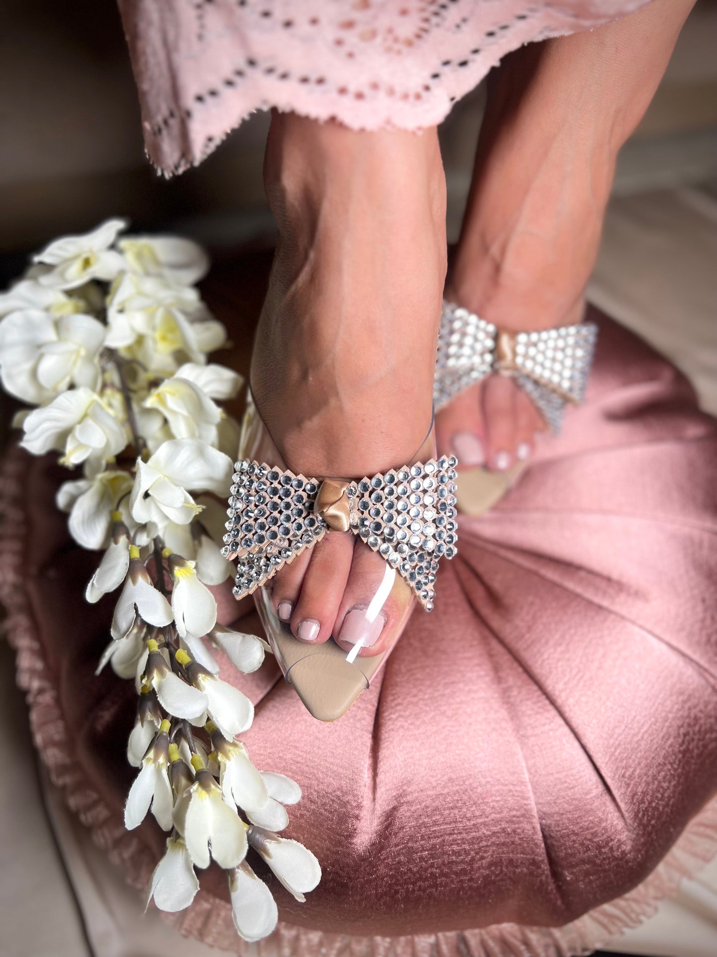 Crystal Bow Transparent Heels Sandal Stories