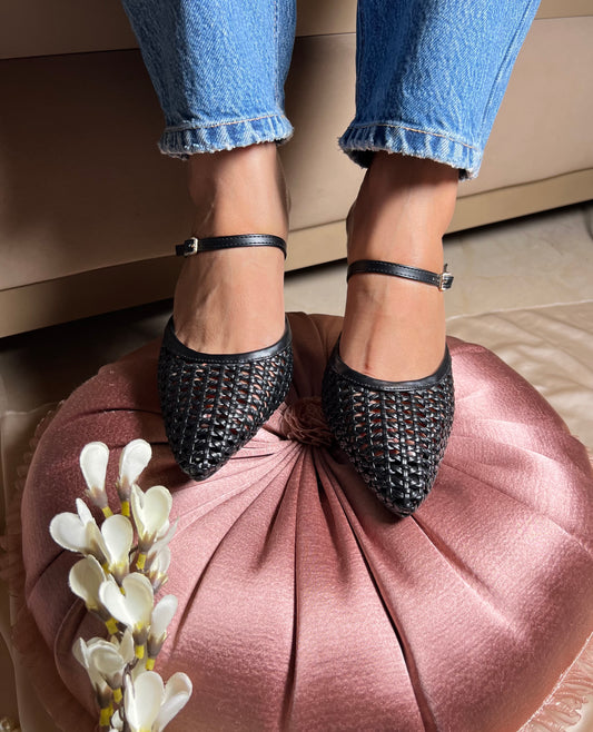 Woven Charm Heels - Black