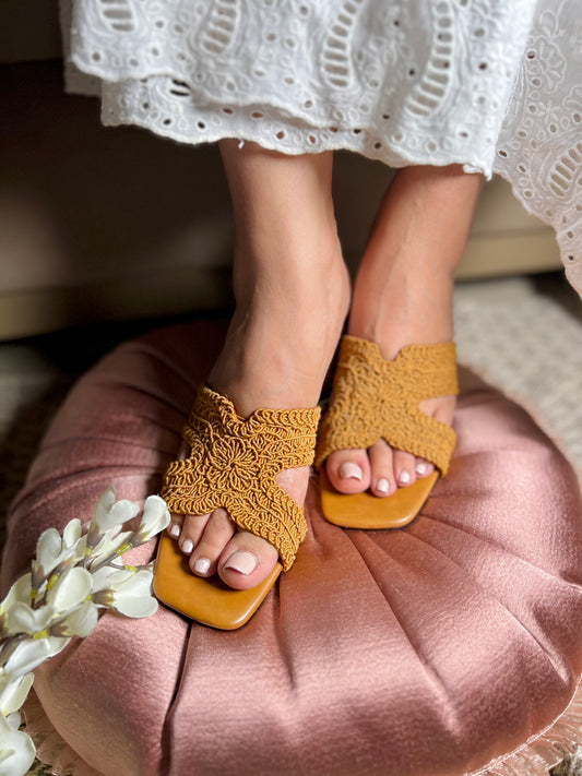 Crochet Mustard Charm Block Heels