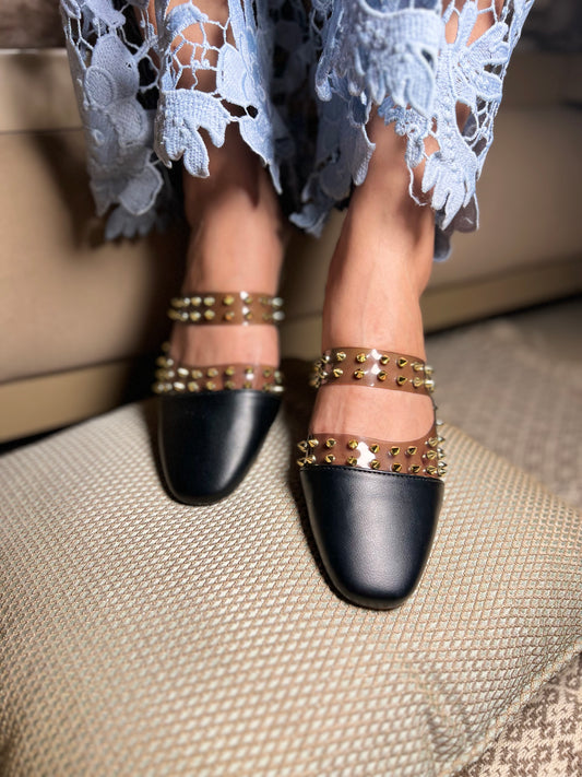 Studded Chic Black Flats