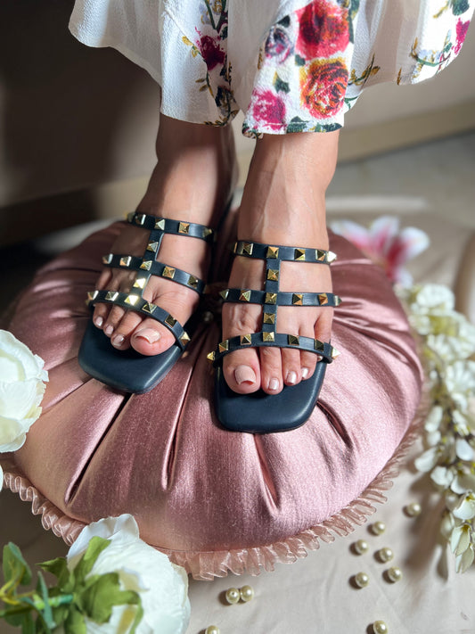 Studded Grace Flats - Black Color