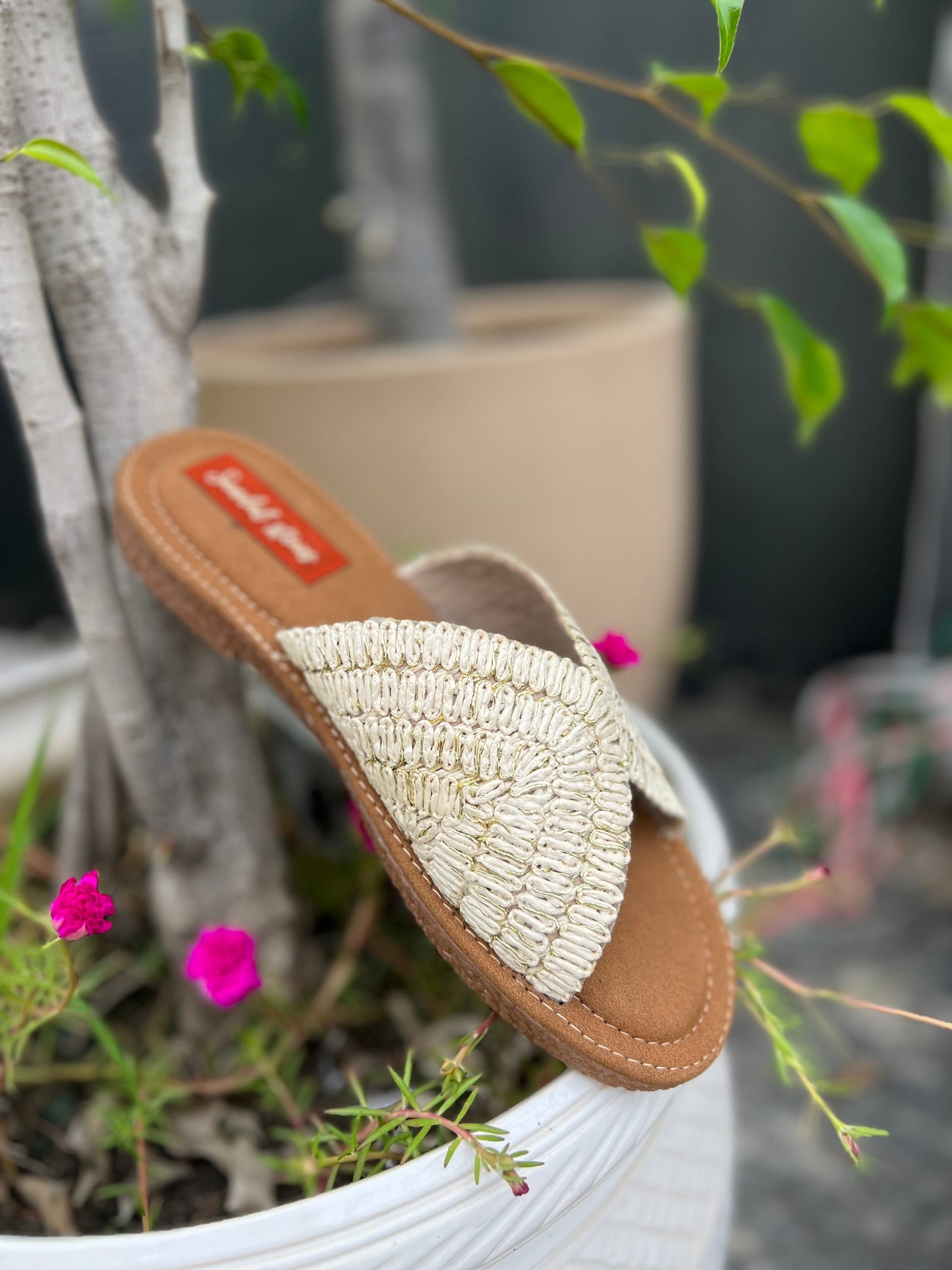 Natural Woven Cross Strap Flats Sandal Stories