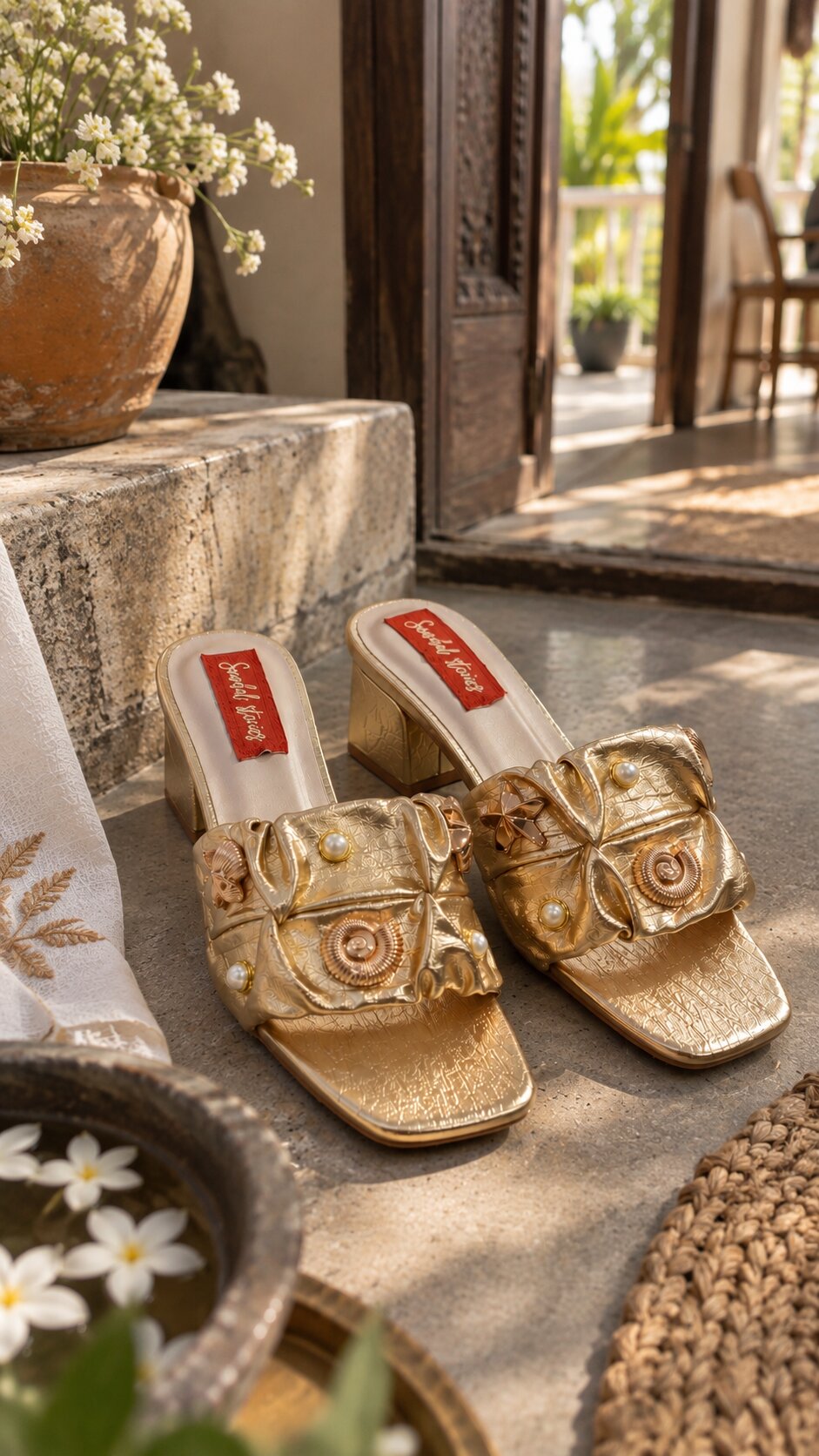 Golden Charms Embellished Block Heel | 2 Inch