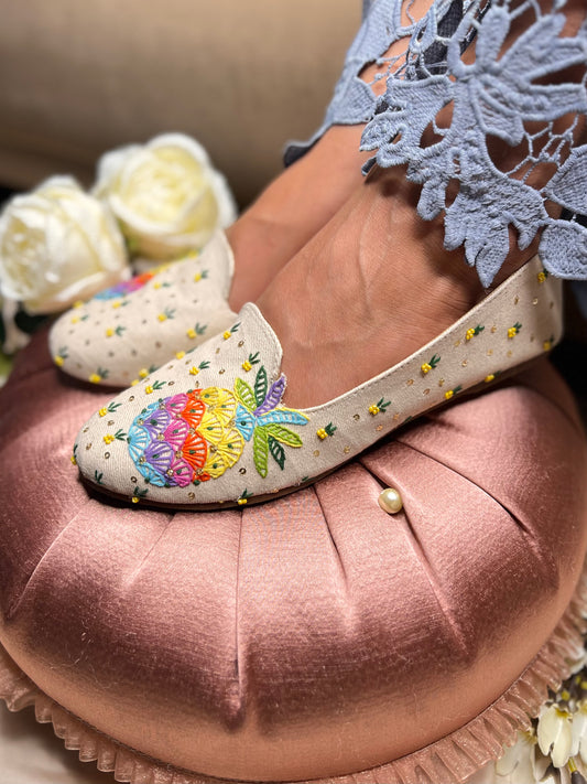 Tropical Pineapple Embroidered Flats
