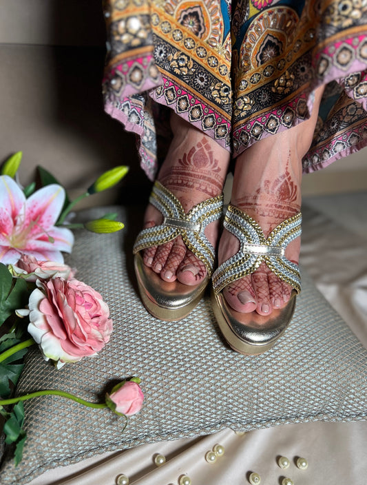 Golden Glitz Wedge Sandals