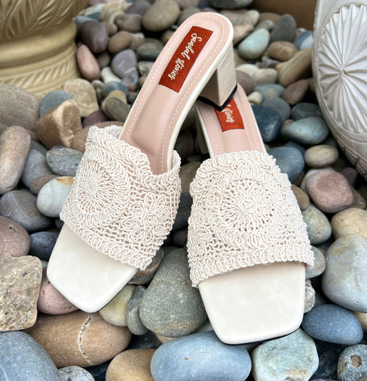 Ivory Crochet Block Heels Sandal Stories