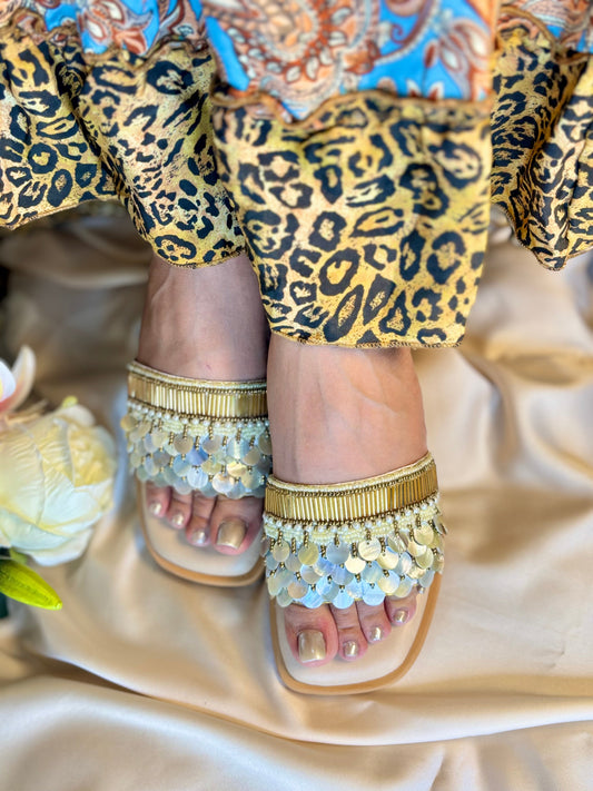 Mother of Pearl Embellished Luxe Wedges Sandal Stories