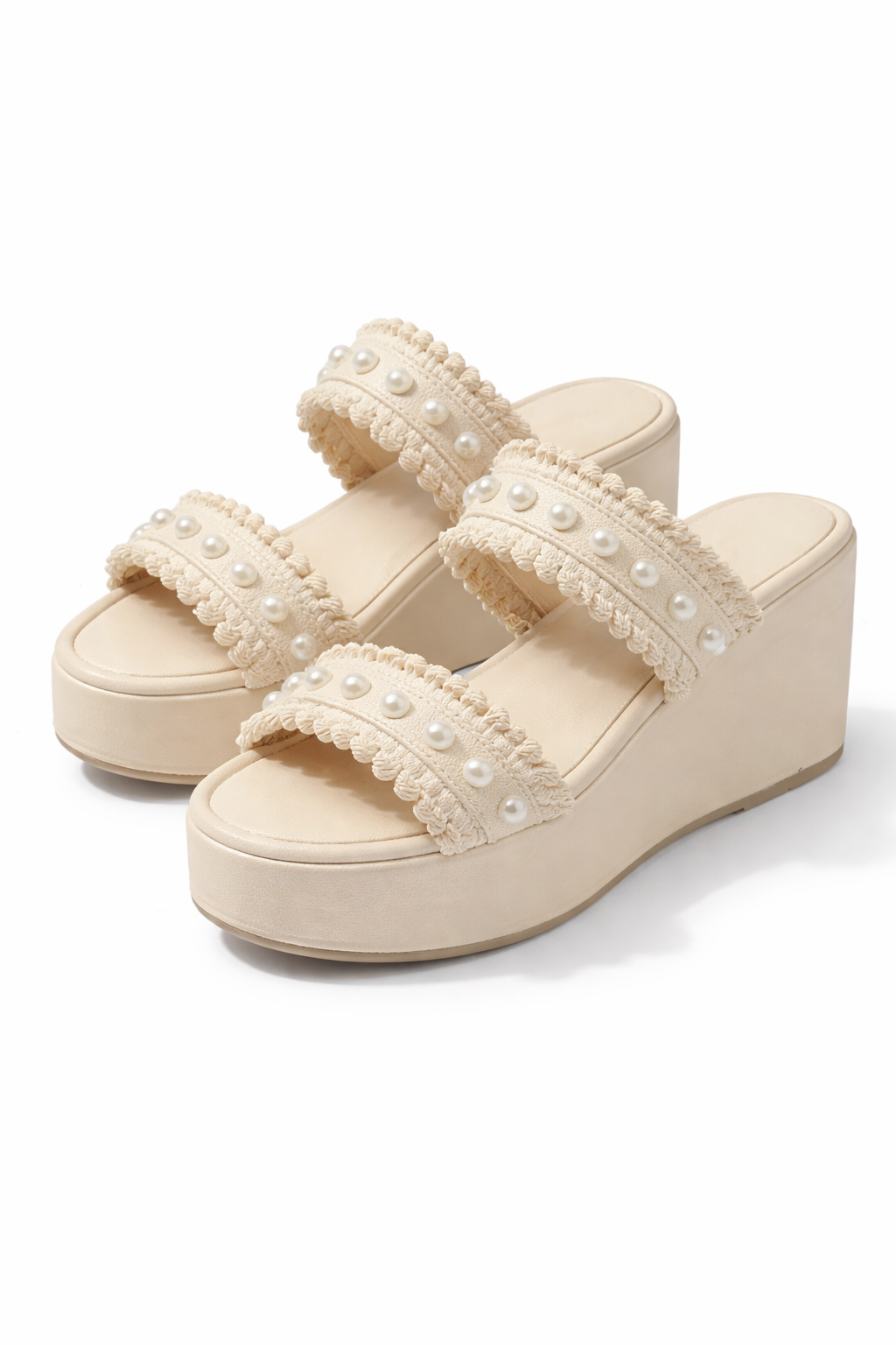 Ivory Grace Pearl Studded Wedges – 3 Inch Heel | 3 Inches
