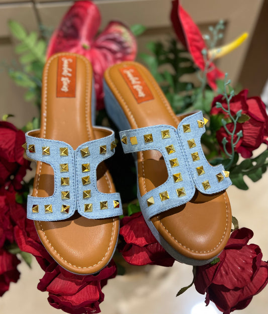 Light Blue Studded Denim Wedges Sandal Stories