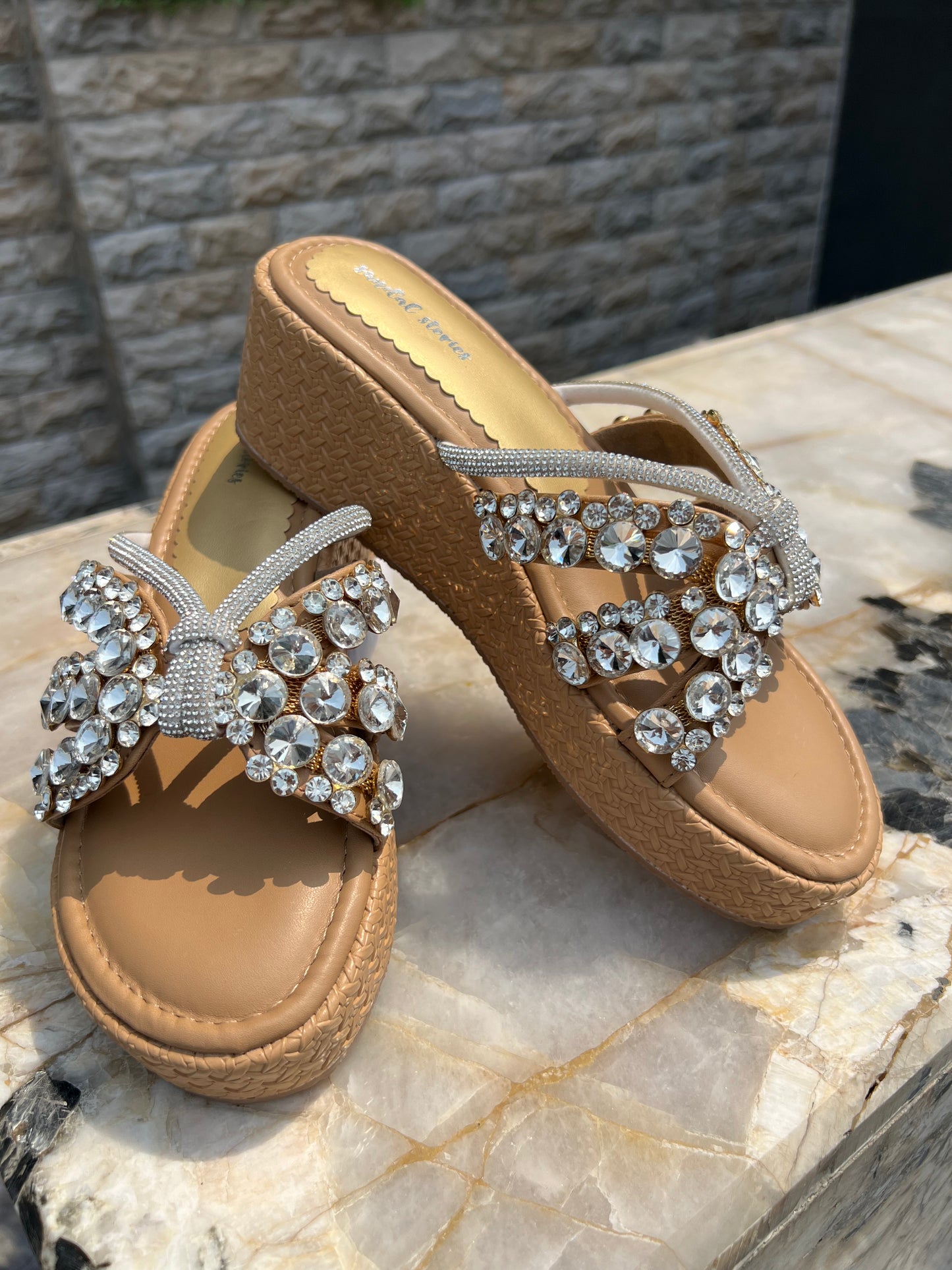 Crystal Bloom Wedge Heels Sandal Stories