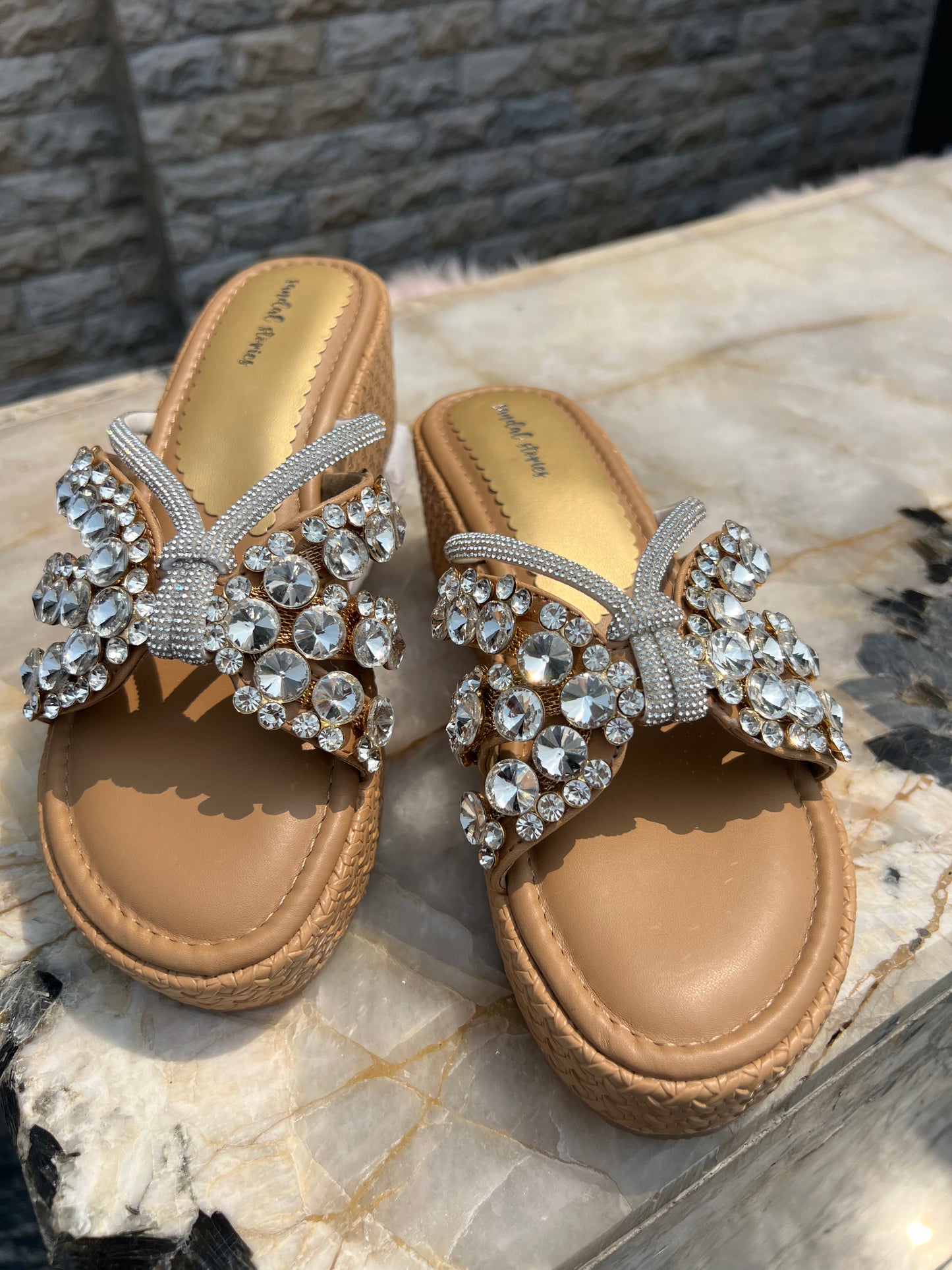 Crystal Bloom Wedge Heels Sandal Stories