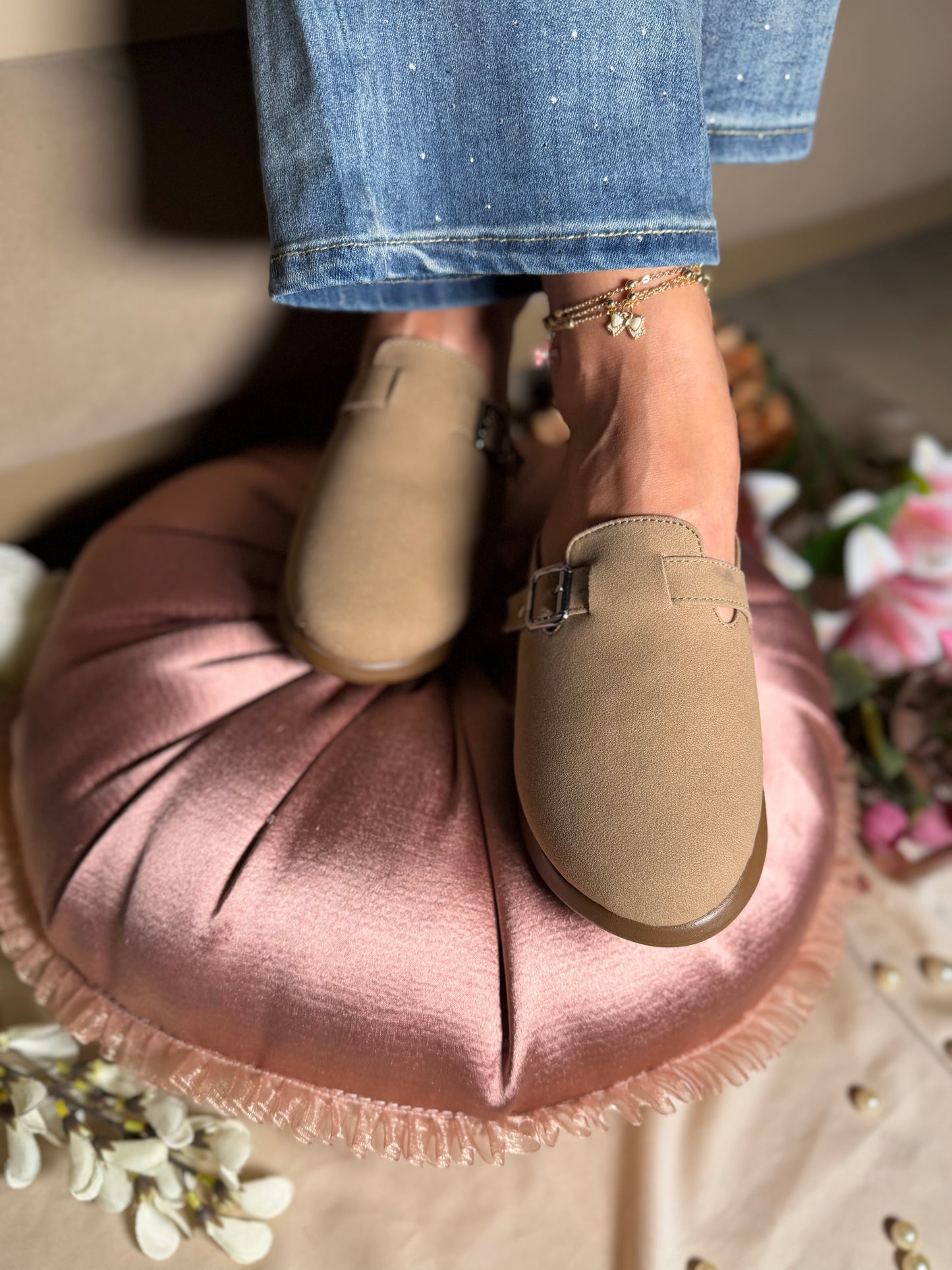 Nude Buckle Mules