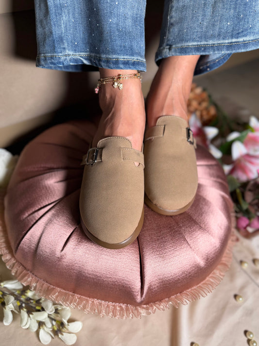 Nude Buckle Mules