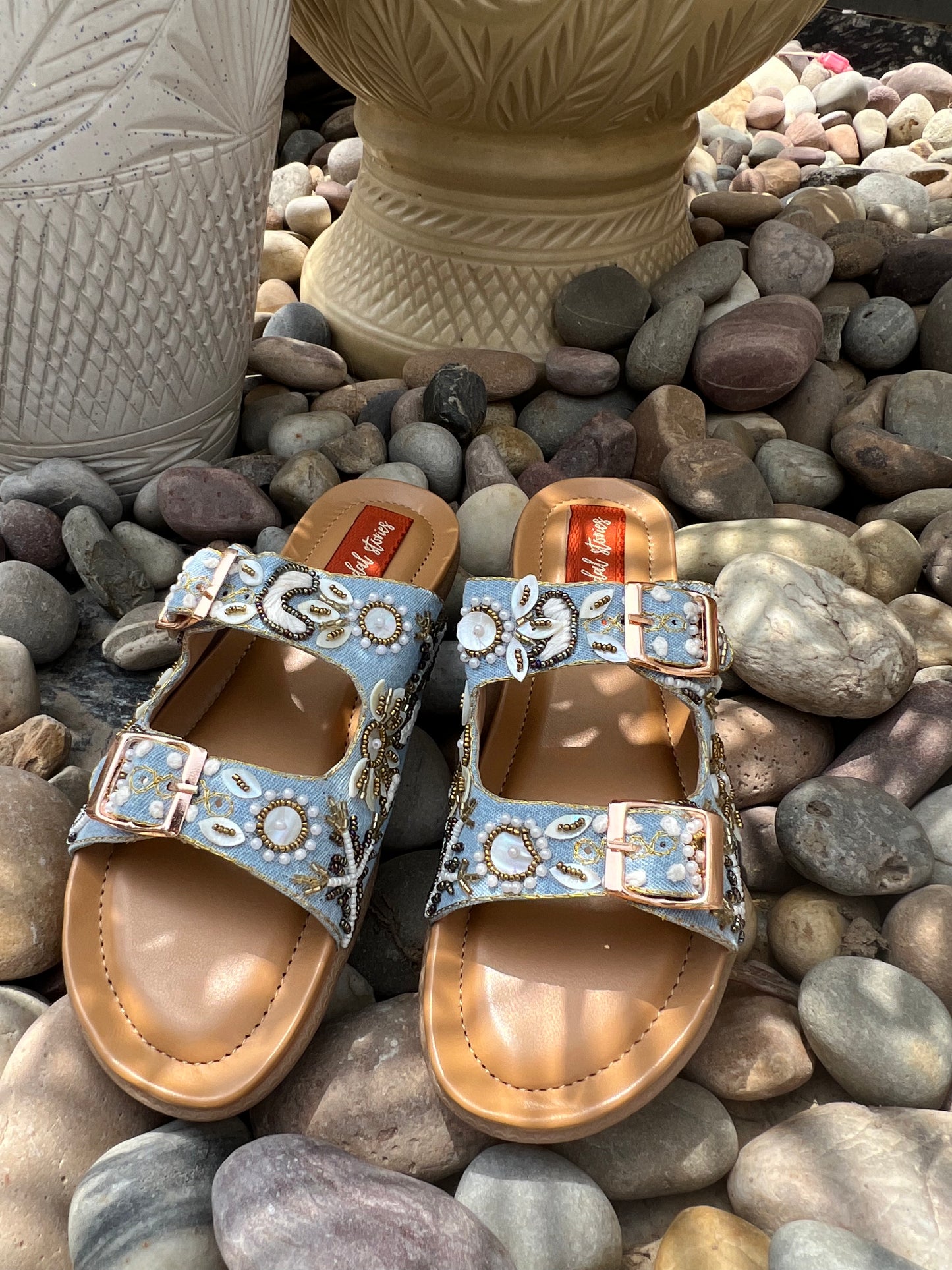 Sky Blue Blossom Comfort Slides Sandal Stories