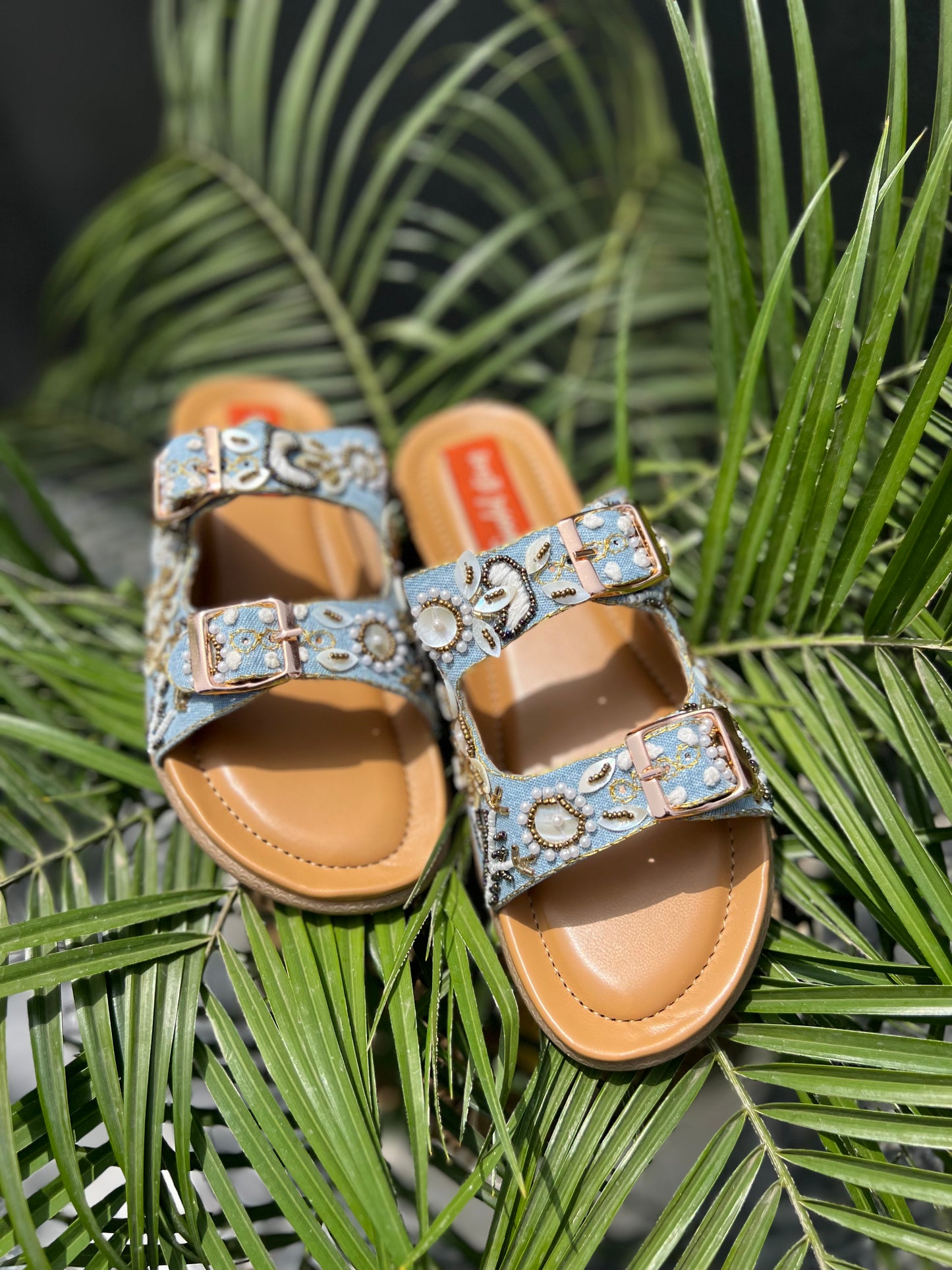 Sky Blue Blossom Comfort Slides Sandal Stories