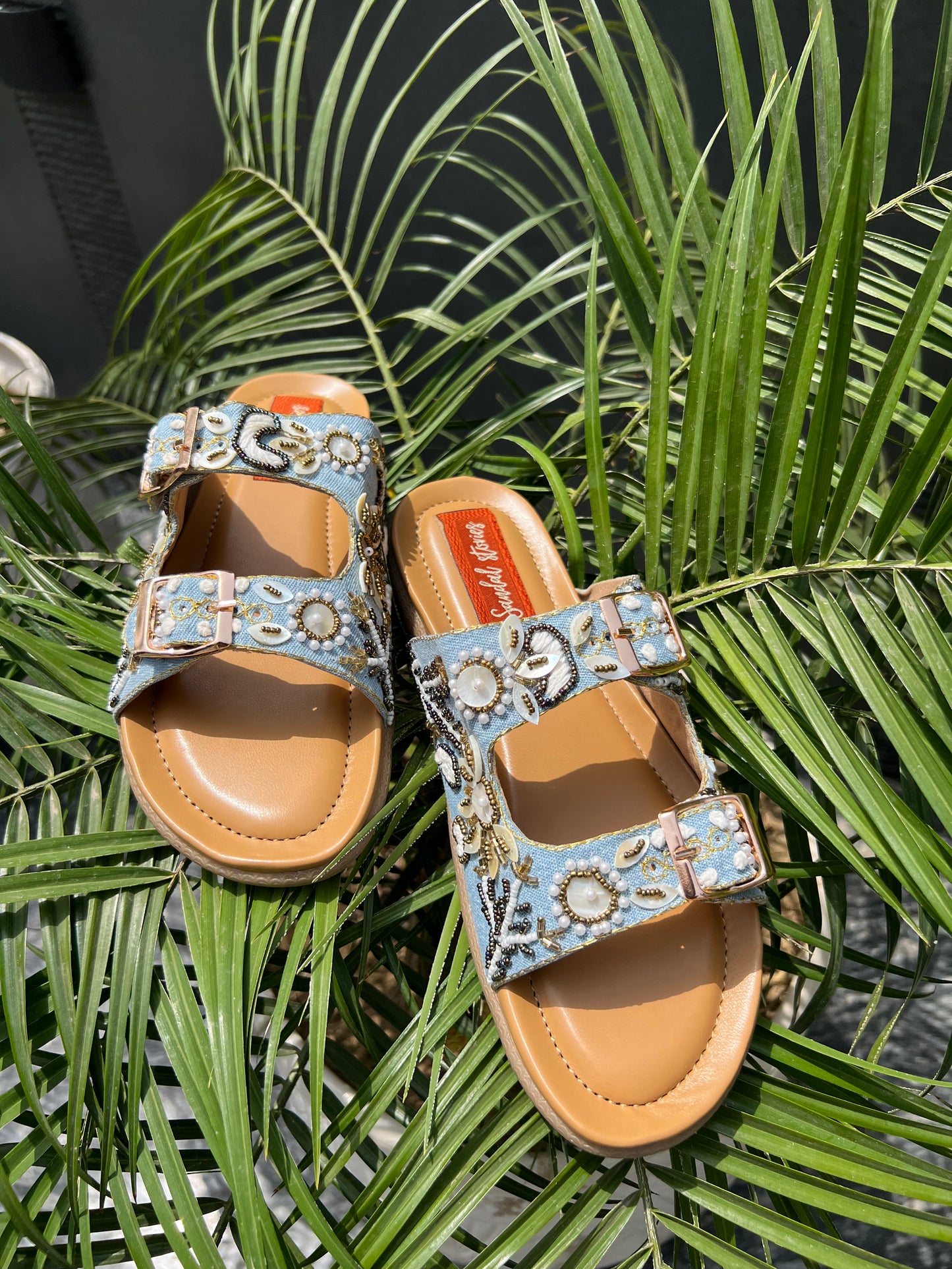 Sky Blue Blossom Comfort Slides Sandal Stories
