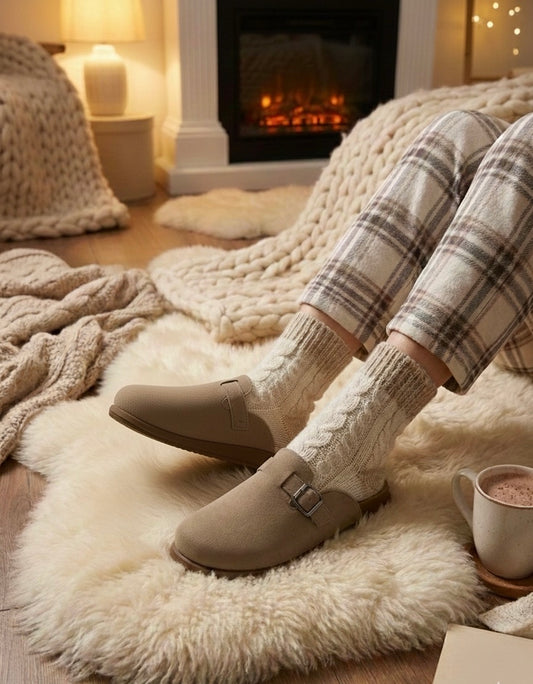Nude Buckle Cosy Winter Mules