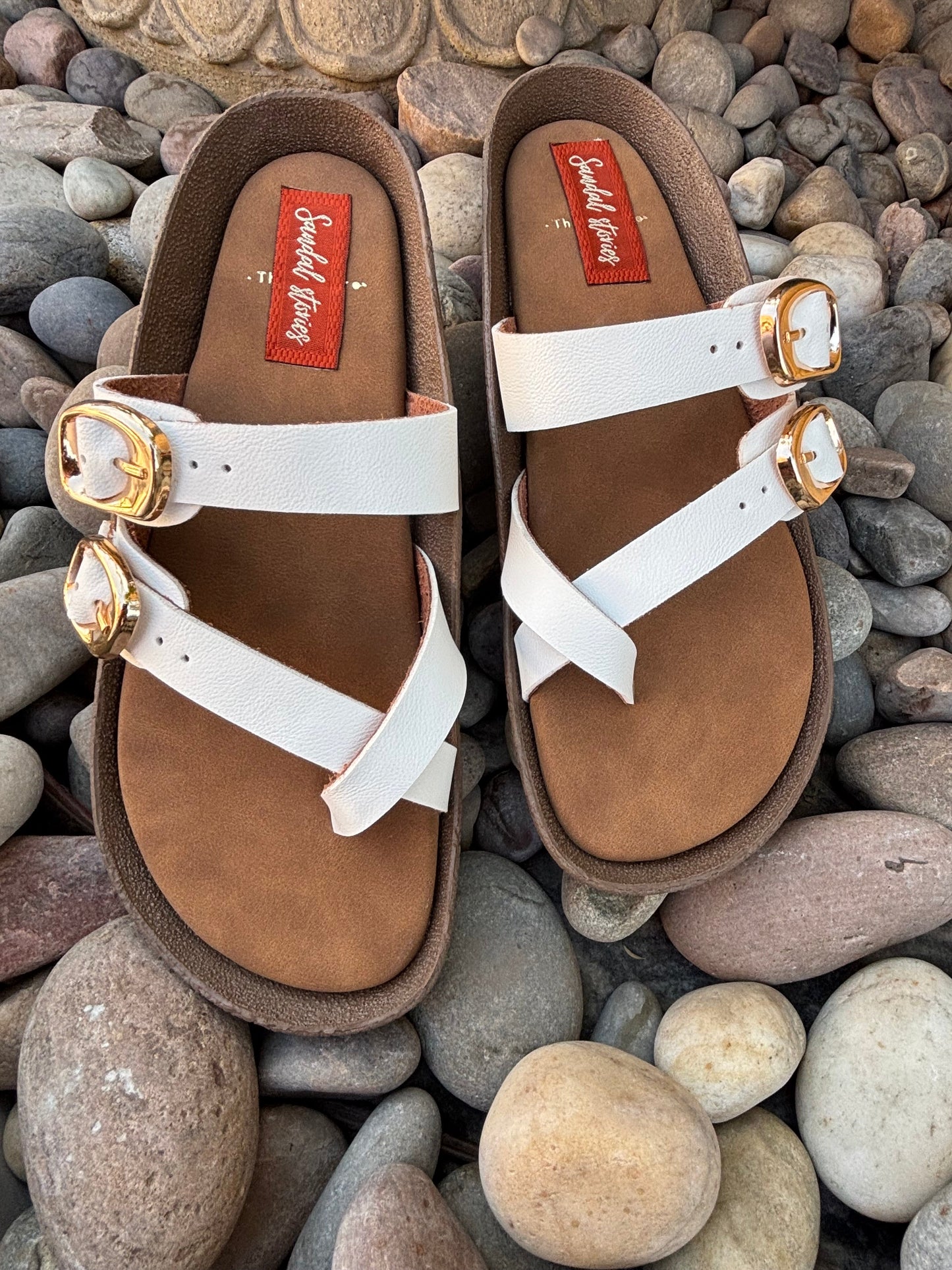 Elegant Stride Buckle Sandals - White Sandal Stories