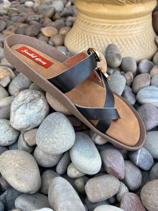 Elegant Stride Buckle Sandals - Black Sandal Stories