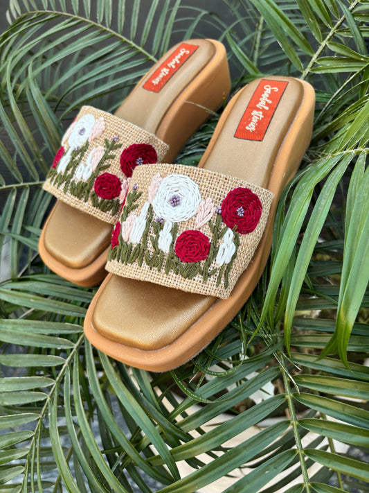 Red & White Embroidered Slide Sandals Sandal Stories