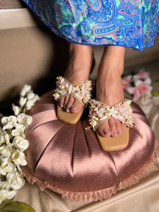 Gulnaz Pearl & Pastel Hand-Embellished Flats