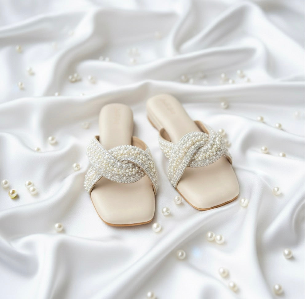 Pearl Embellished Cross Flats 1 Inch