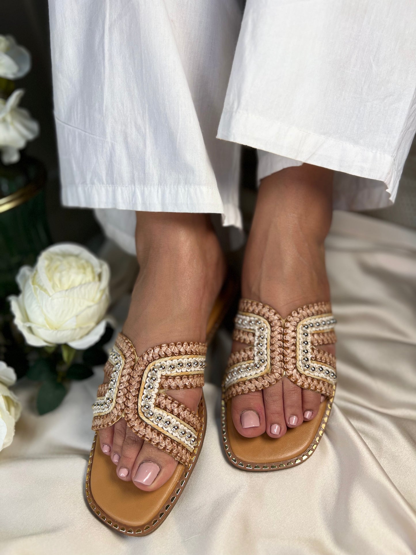 Boho Chic Handwoven Beaded Flat Sandals