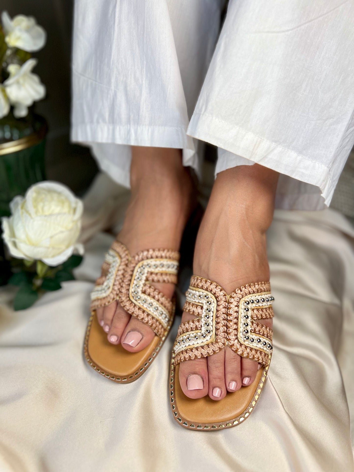 Boho Chic Handwoven Beaded Flat Sandals