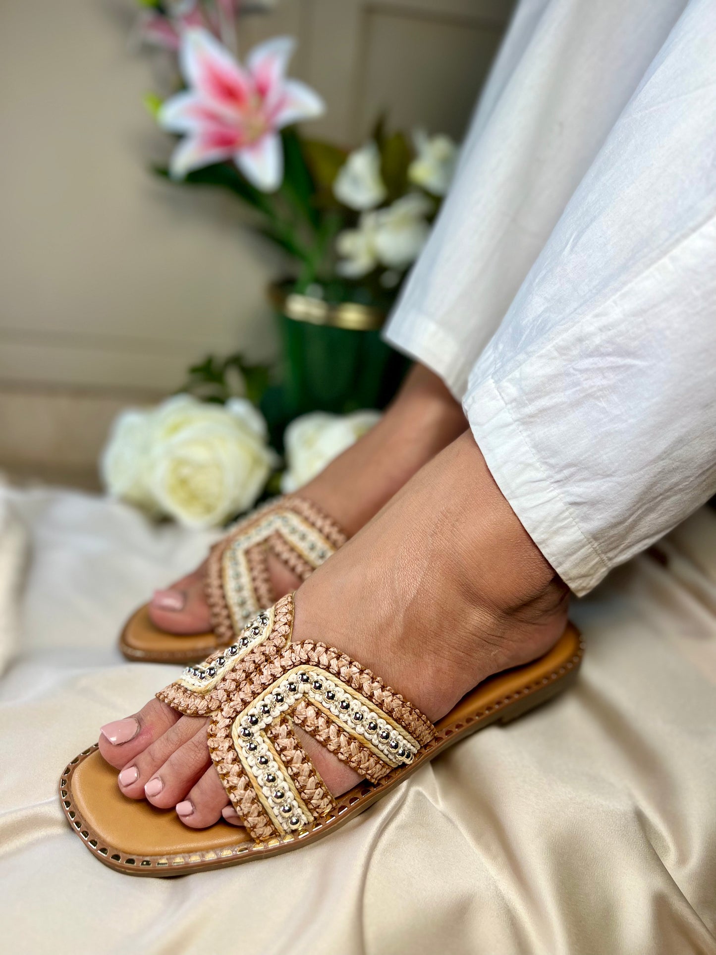 Boho Chic Handwoven Beaded Flat Sandals