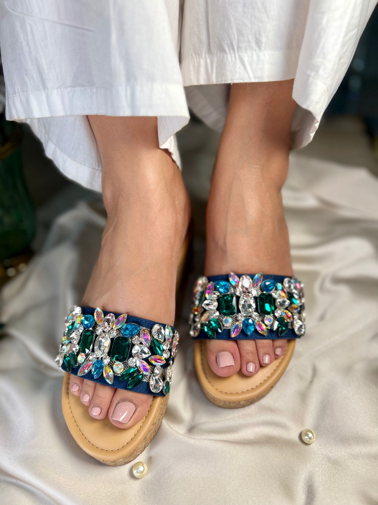 Elegant Crystal Embellished Wedge Sandal Stories