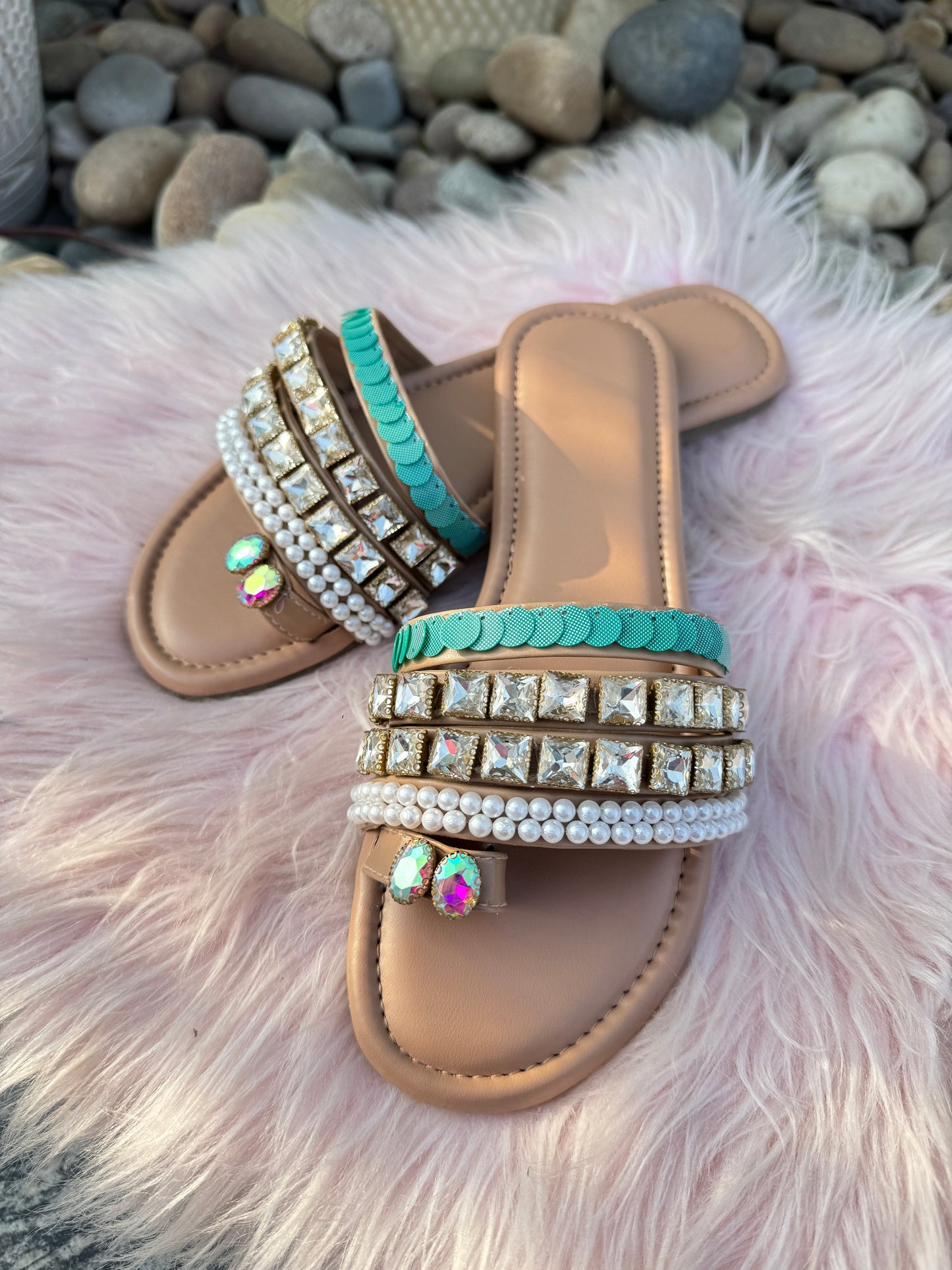 Pearl & Rhinestone Embellished Flats Sandal Stories