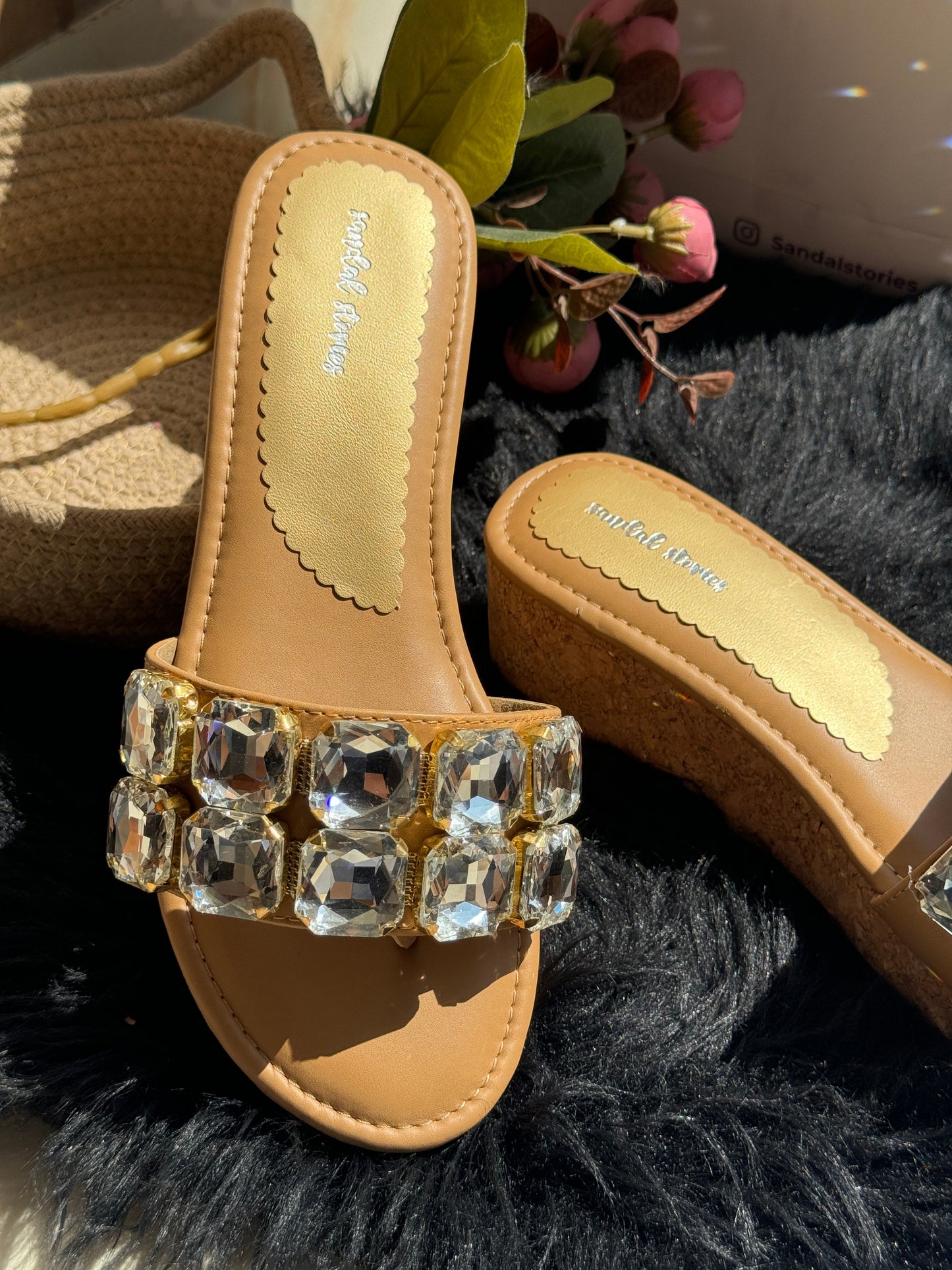 Solitaire Diamond Embellished Wedges Sandal Stories