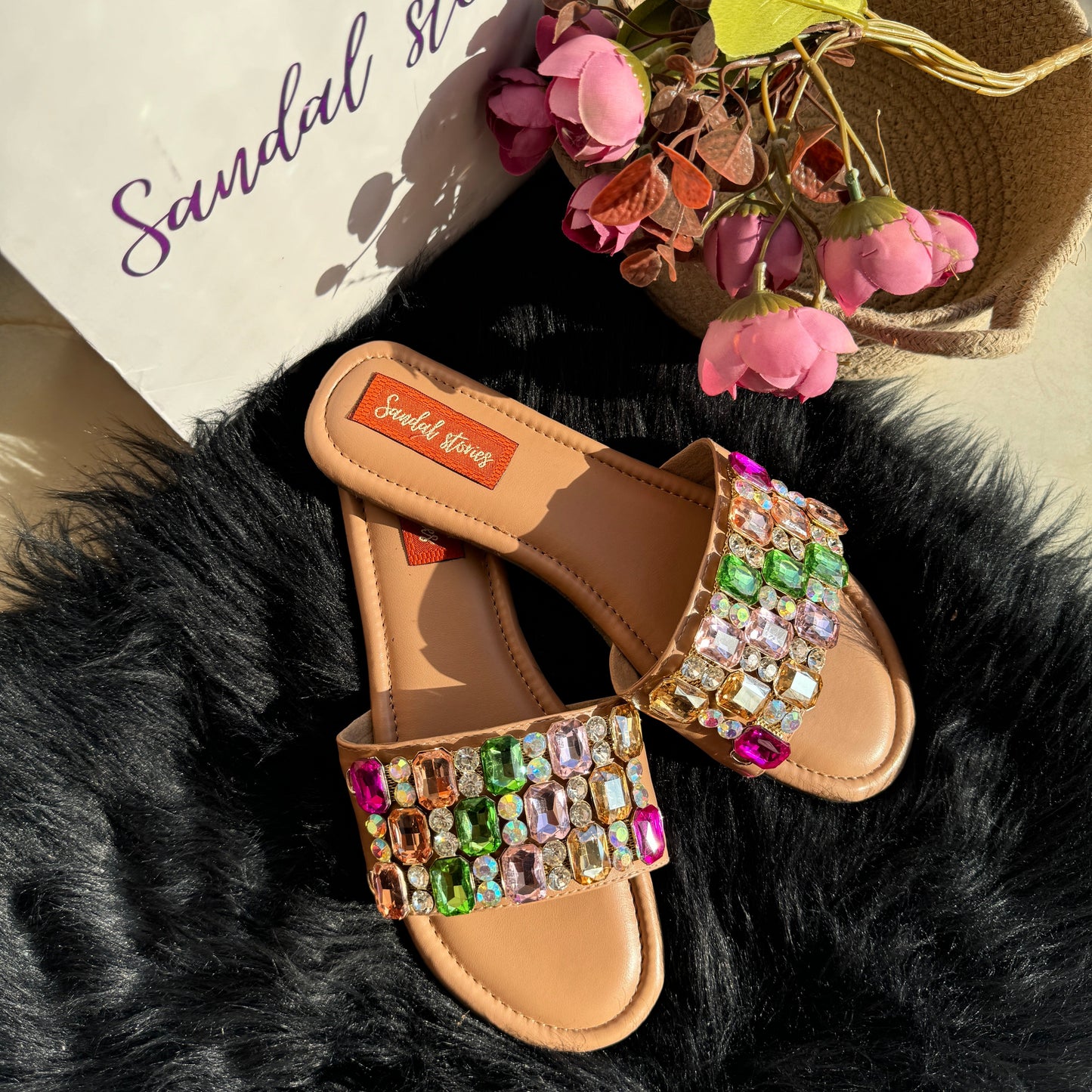 Solitaire Royale Gemstone Flats Sandal Stories