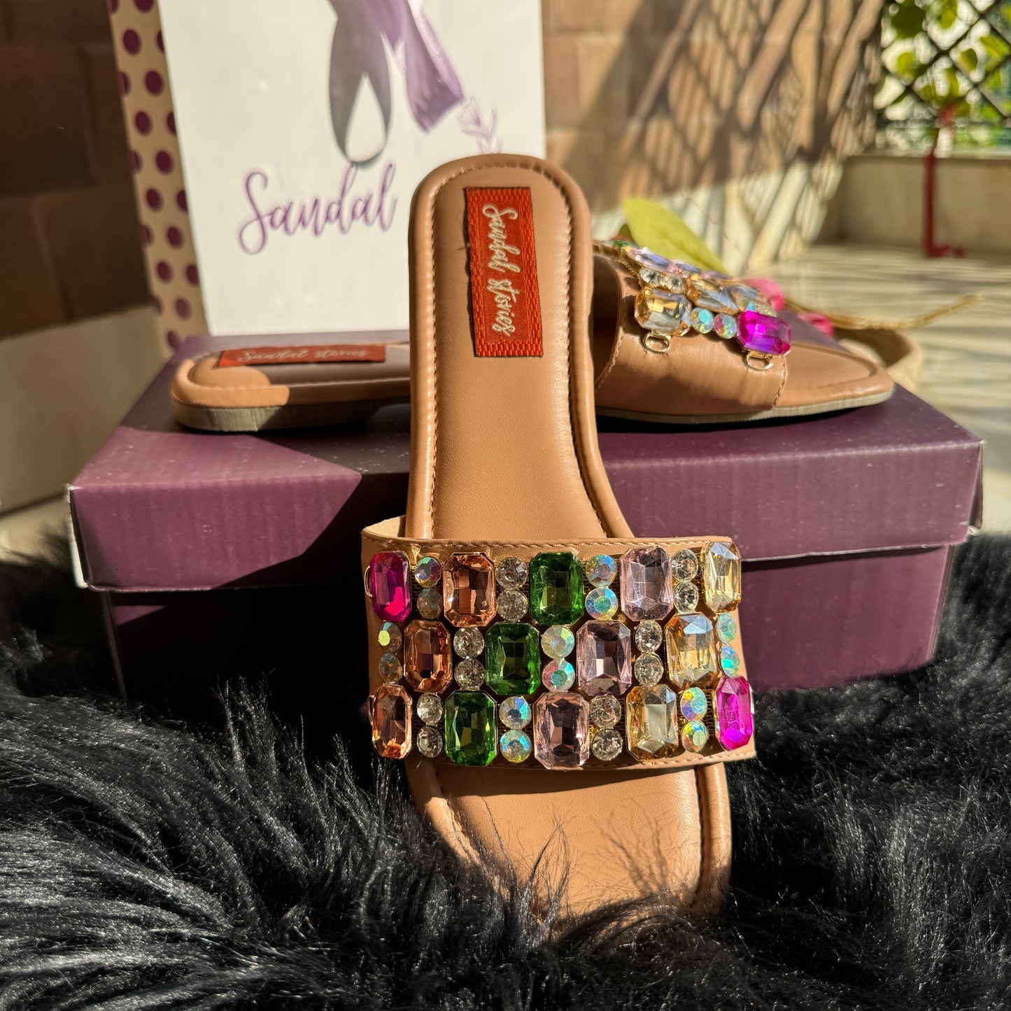 Solitaire Royale Gemstone Flats Sandal Stories