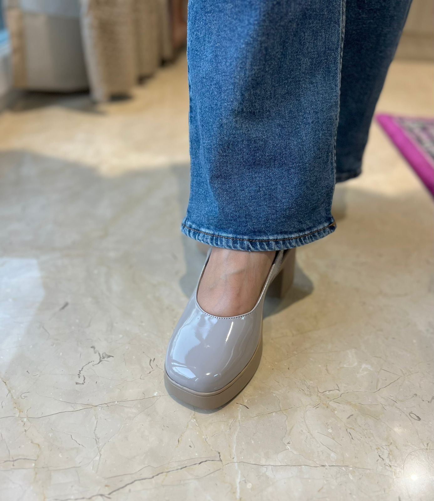 Mocha Gloss Slingback Block Heels