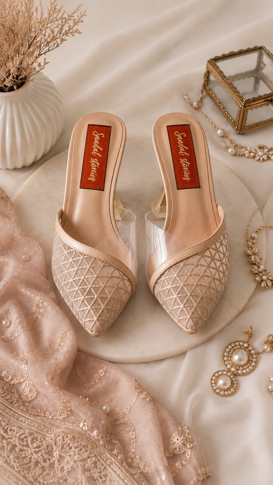 Nude Grace Textured Block Heels