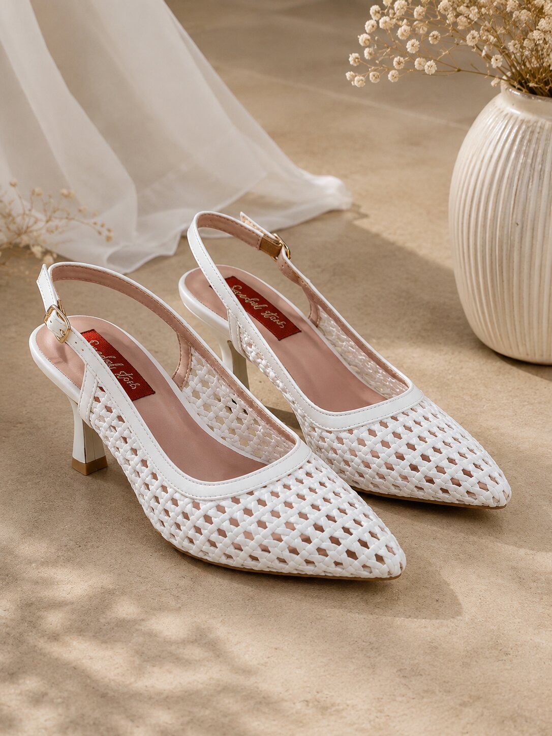 Ivory Grace Woven Slingback Heels
